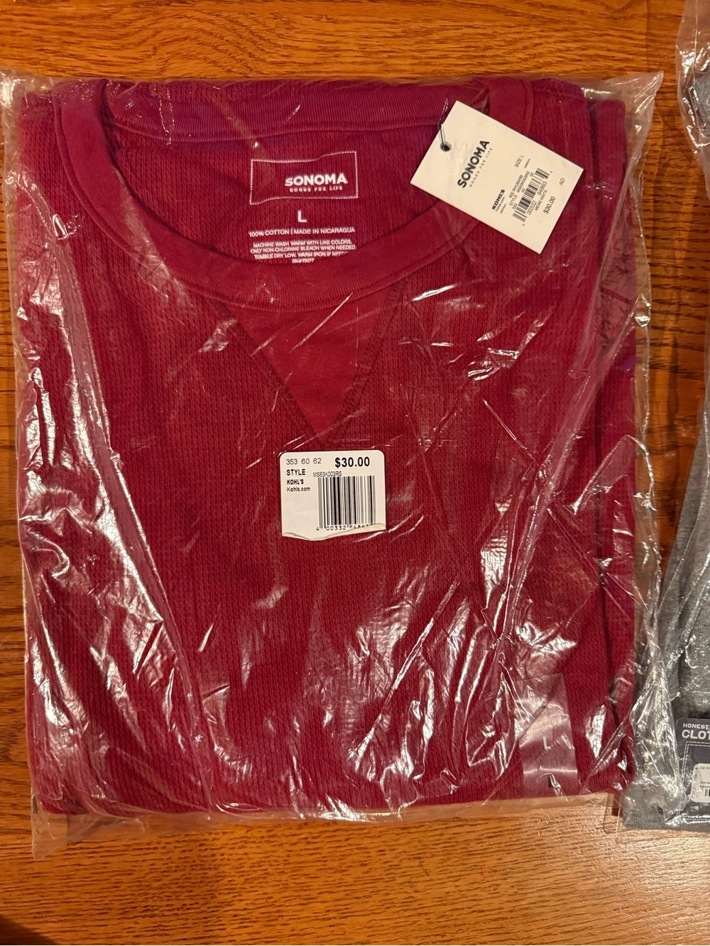 Sonoma Men’s Waffle Knit Crew Long Sleeve  in Burgundy